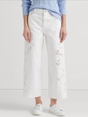 Ralph Lauren White Eyelet Wide-Leg Jeans